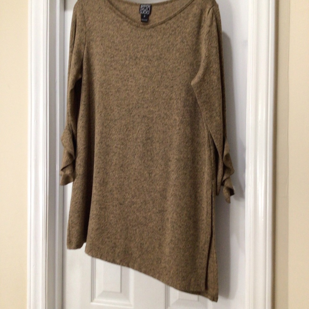 Clara Sun Woo Heathered Tan Asymmetrical Tunic with Sleeve Ties